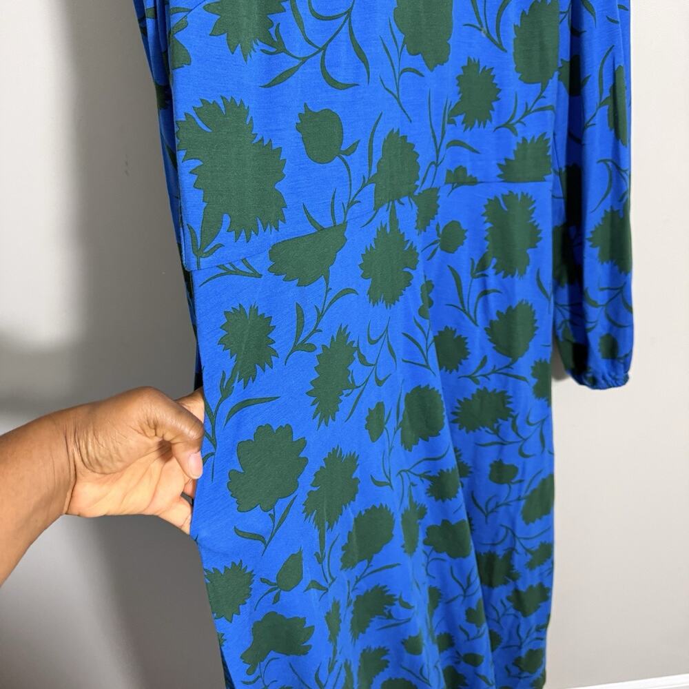 Boden Floral Long Sleeve Midi Dress Green Blue Size US 12R UK 16R Pockets A-line - Picture 9 of 10